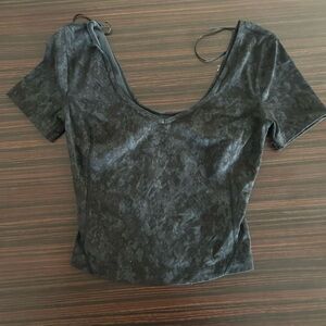Lululemon Athletica Gray Crop Tie Front Blouse